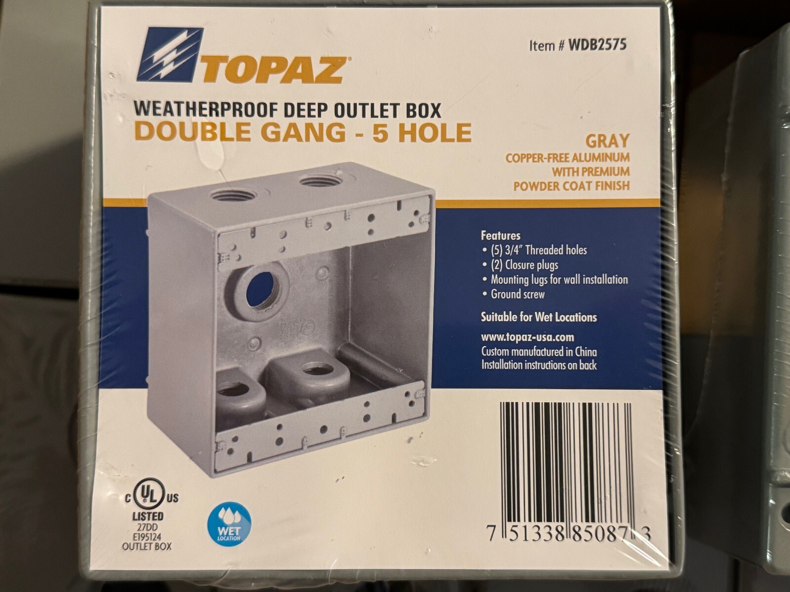 (10 Pk) Weather Proof Double Gang (Deep) Outlet Box 3/4" 5 Hole