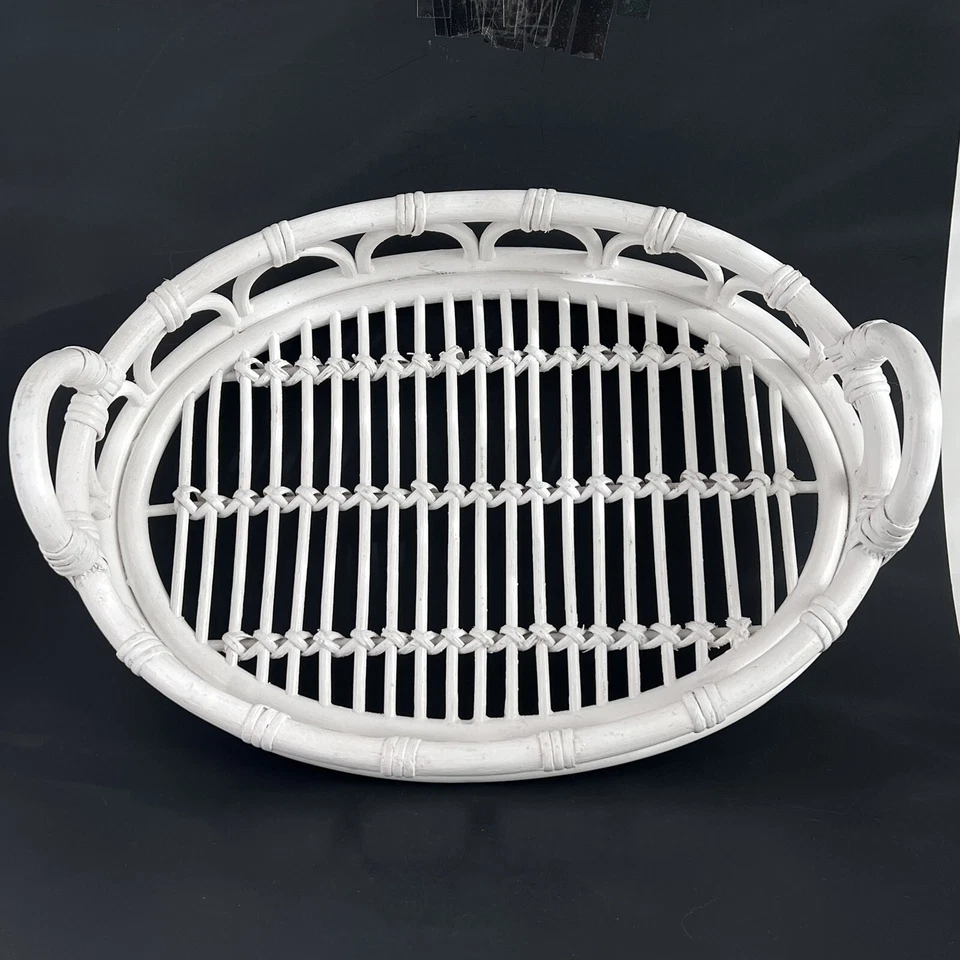 白色竹椭圆形柳条服务托盘提基波西米亚露台烧烤酒吧小屋 — 第 3/4 张图片