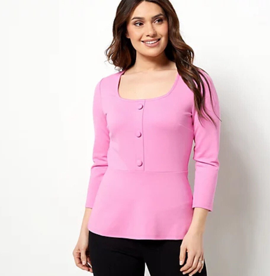 Girl With Curves Ponte Knit Square Neck Top Fuchsia Pink XL