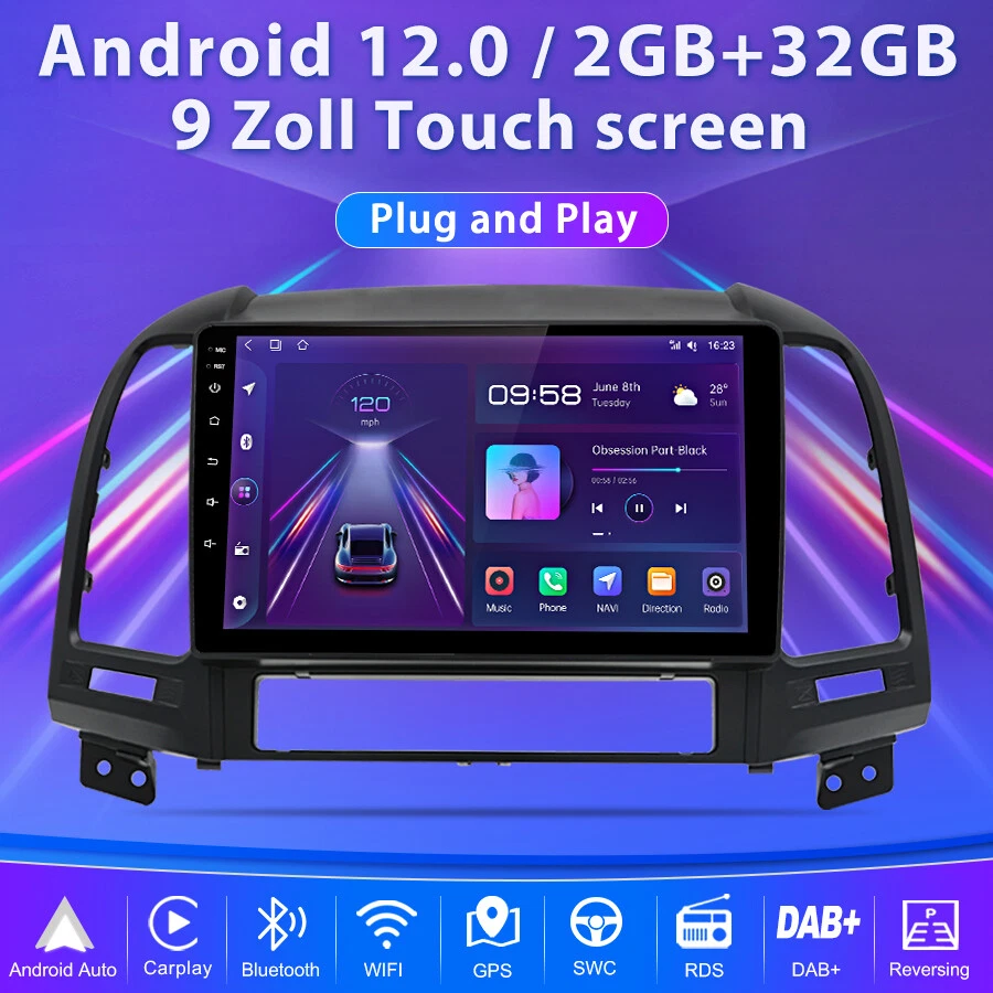 Carplay Für Hyundai Santa Fe 2 2006-2012 9"Android 12 Autoradio GPS Navi WIFI BT - Bild 4 von 4