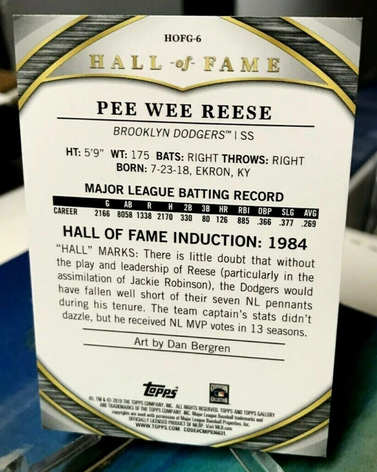 PEE WEE REESE HALL OF FAME TOPPS GALLERY BROOKLYN DODGERS HOFG-6 2019 - Image 2 of 2