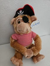 Wishpets Banana Beard Pirate Monkey Plush Eye Patch Brown Red White Stripe Shirt