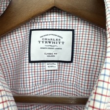 Charles Tyrwhitt Dress Shirt 16 1/2x 35 Classic Red White Blue Plaid Non iron