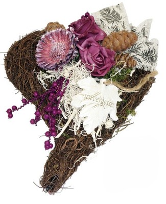 Grabschmuck HERZ mit Foamrosen und Ahornblatt,wetterfest CreaFlor Home
