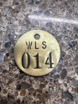 Vintage Number 14 Tag Brass Metal Fob Industrial Keychain Mining Check Mine Chit