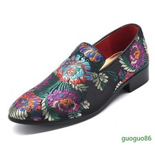 Men's Floral Embroidery Slip on Shoes Flats Business Club Casual Driving Loafers