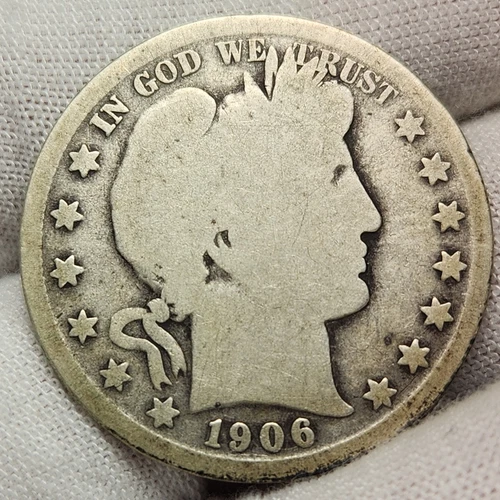 1906 O 50C Barber Silver Half Dollar - Good Condition - Barb-06O