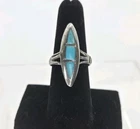 Navajo Turquoise Inlay Sterling Ring Size 7 Silver Old Pawn Vintage Pointed Blue
