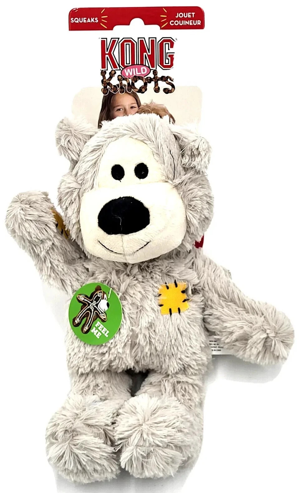 Kong Wild Knots Bear Medium/Large NKR1 GREY GRAY Squeaky Plush Dog Toy - NEW