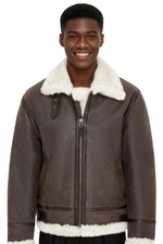 Herren Fliegerjacke Creck braun B3 echt Lammfell Lammfell Leder Fliegerjacke