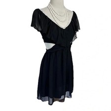 Speechless Women's Small sexy black chiffon v-neck dress with side cut outs NEW