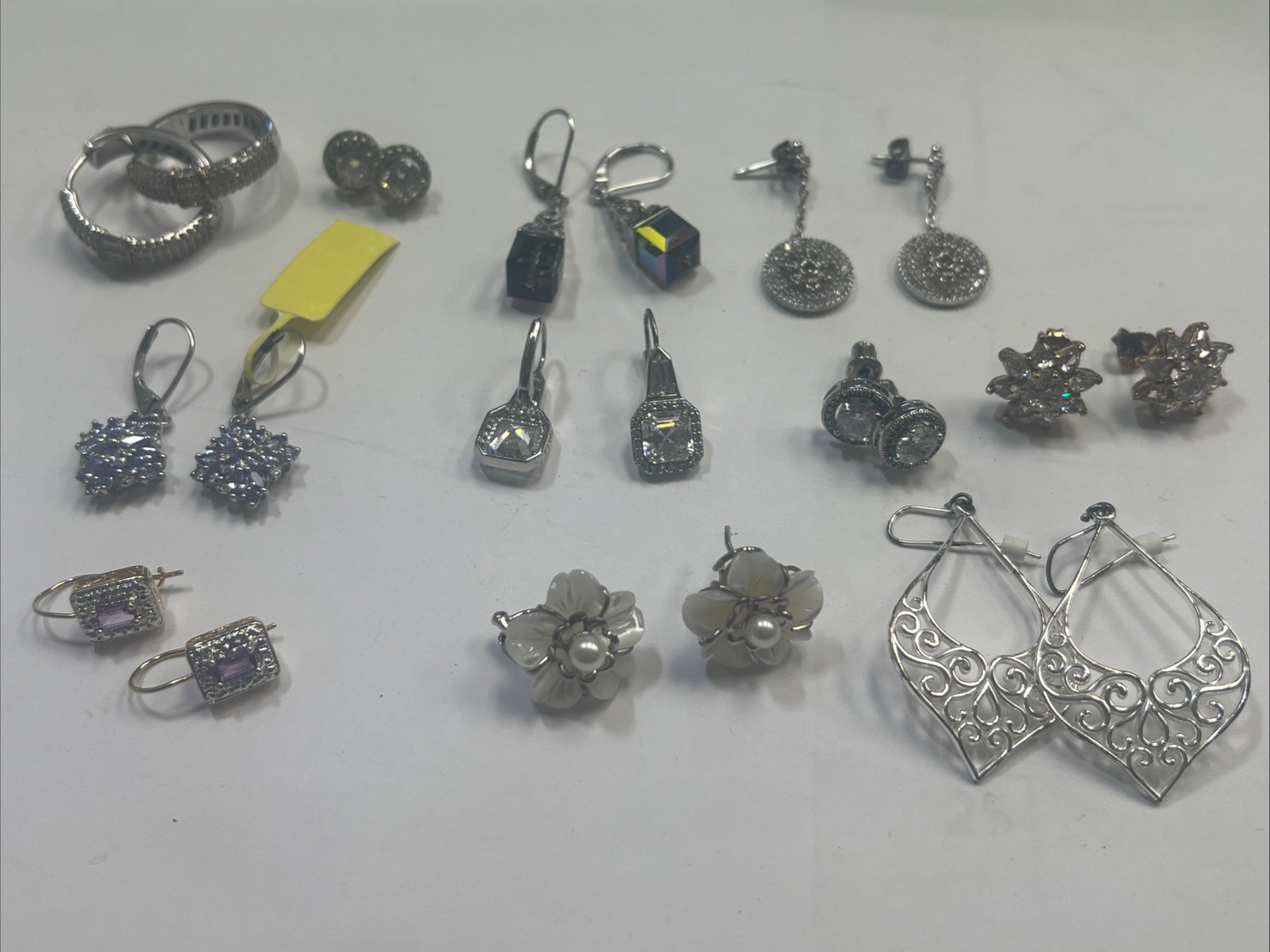 Sterling Silver .925 Multi Gemstone Dangle Hoop P… - image 1