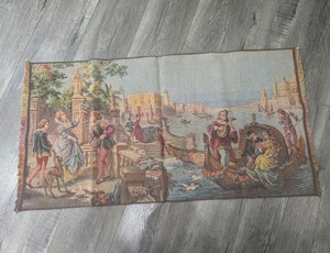Vintage Belgian Woven Tapestry Venice Canal Gondola Scene Made in Belgium 36x36