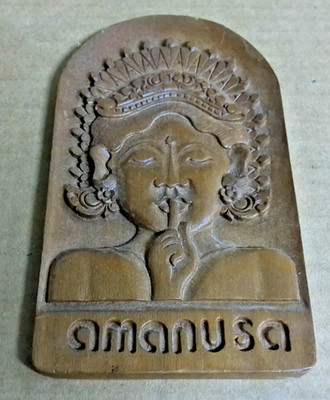 Vintage Amanusa Bali Indonesia Hand Carved Wooden Silence Plaque Balinese Art De