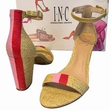 INC International Concepts ☆ KIVAH Natural Stripe Woven Block Heels ☆ Size 7 NEW