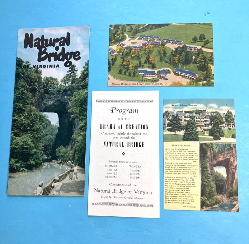 Vintage 1960s Natural Bridge, VA Travel Brochure, Postcards and Program