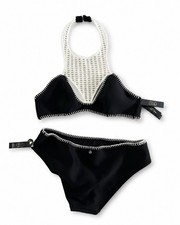 Victoria s Secret Archives Swim Bikini Set L NWT Black White Crochet Halter