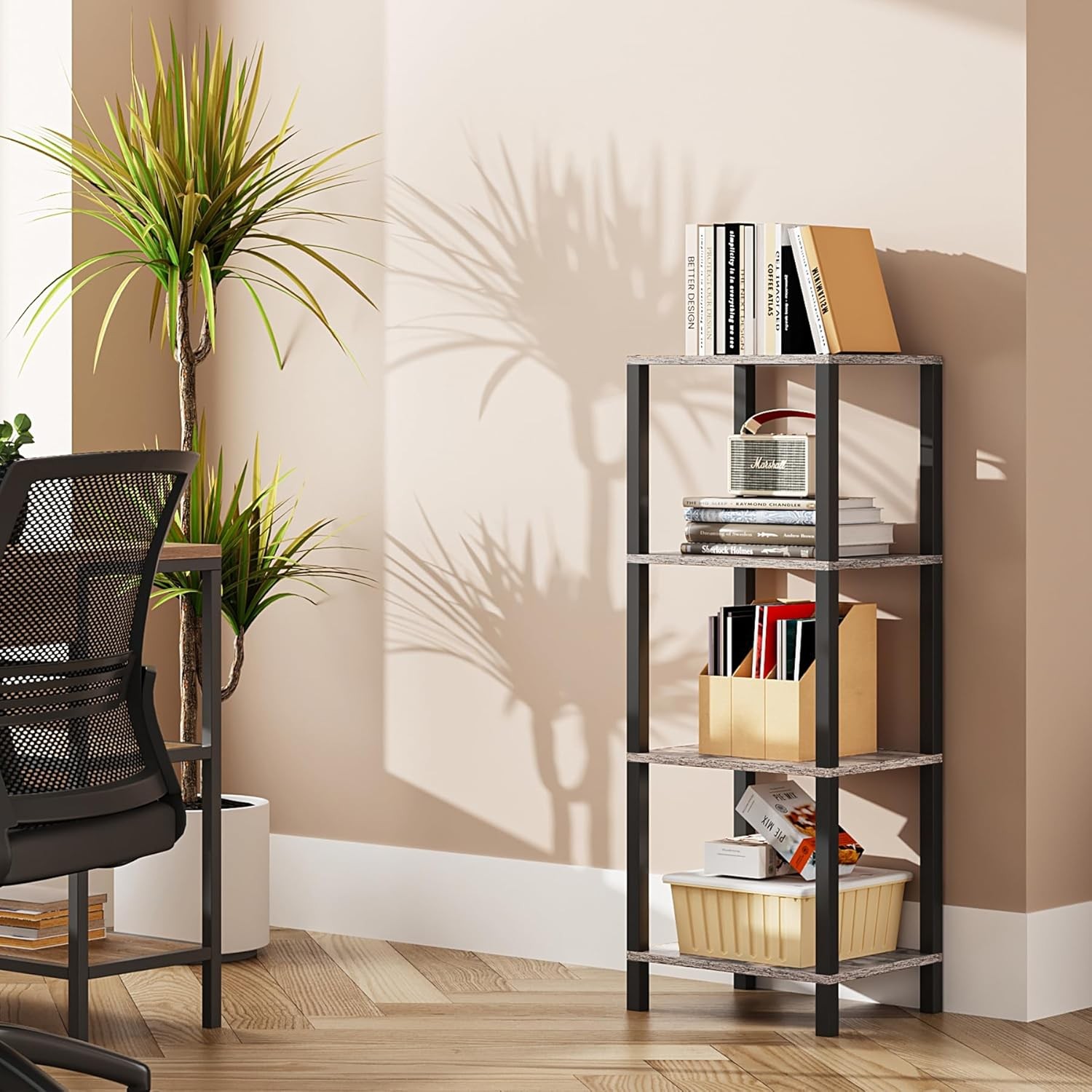 Bookshelf 4-Tier Tall Book Shelf Narrow Bookcase Small Space