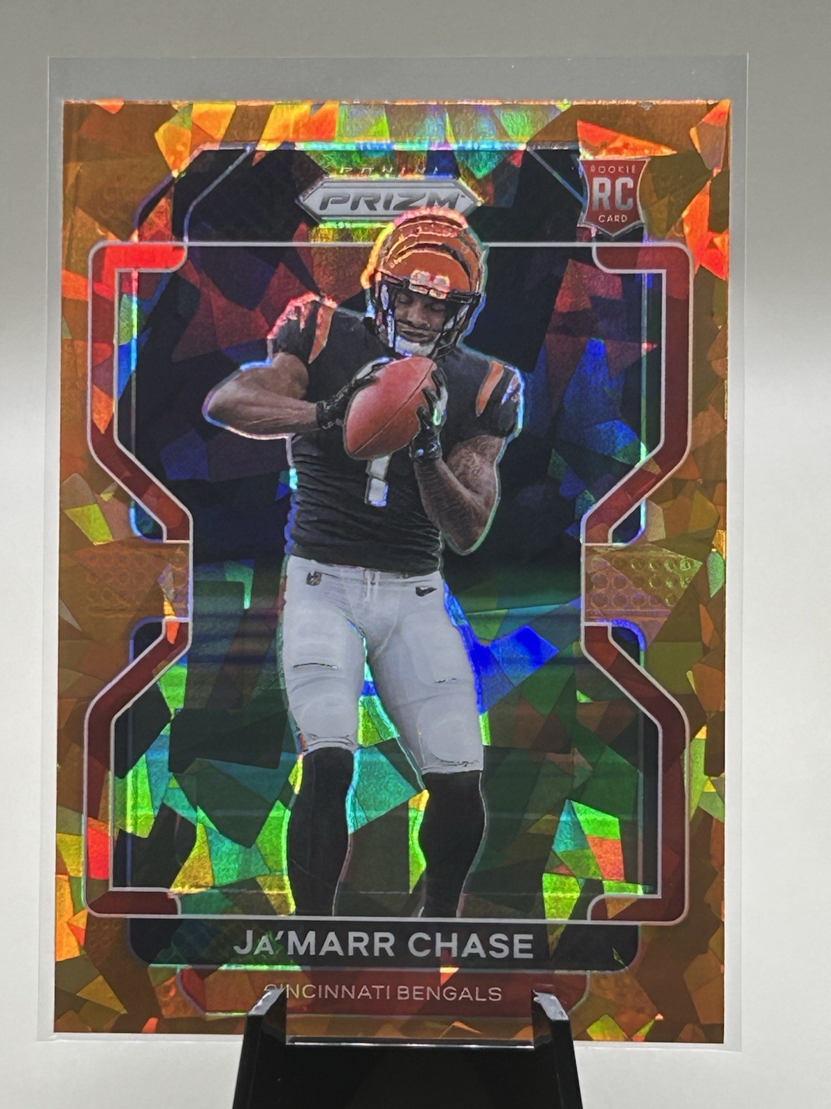 2021 Prizm Ja’Marr Chase # 337 Rookie RC Orange Cracked Ice SP