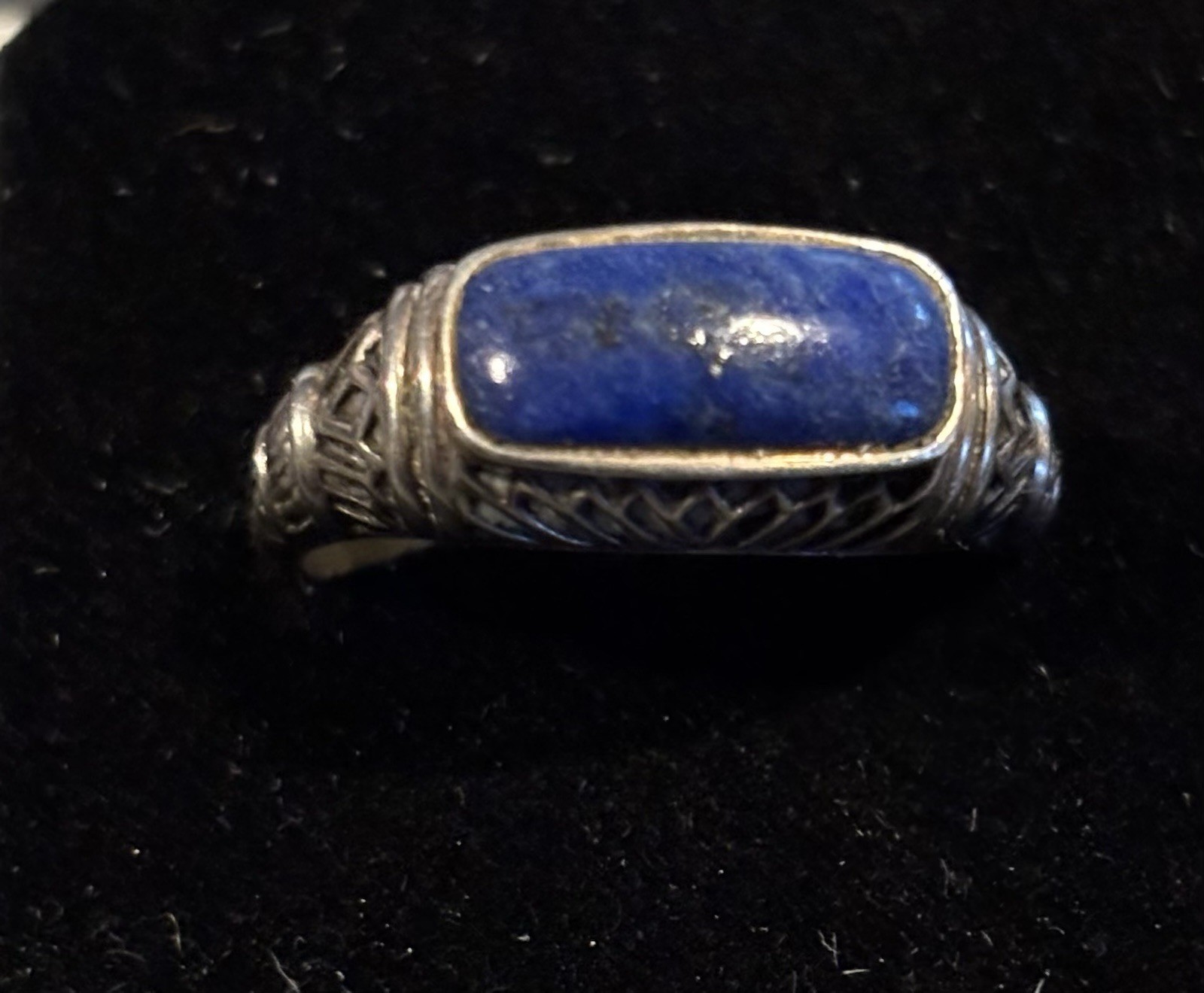 Vintage Ring Unisex Rectangular Lapis Stone Filig… - image 8