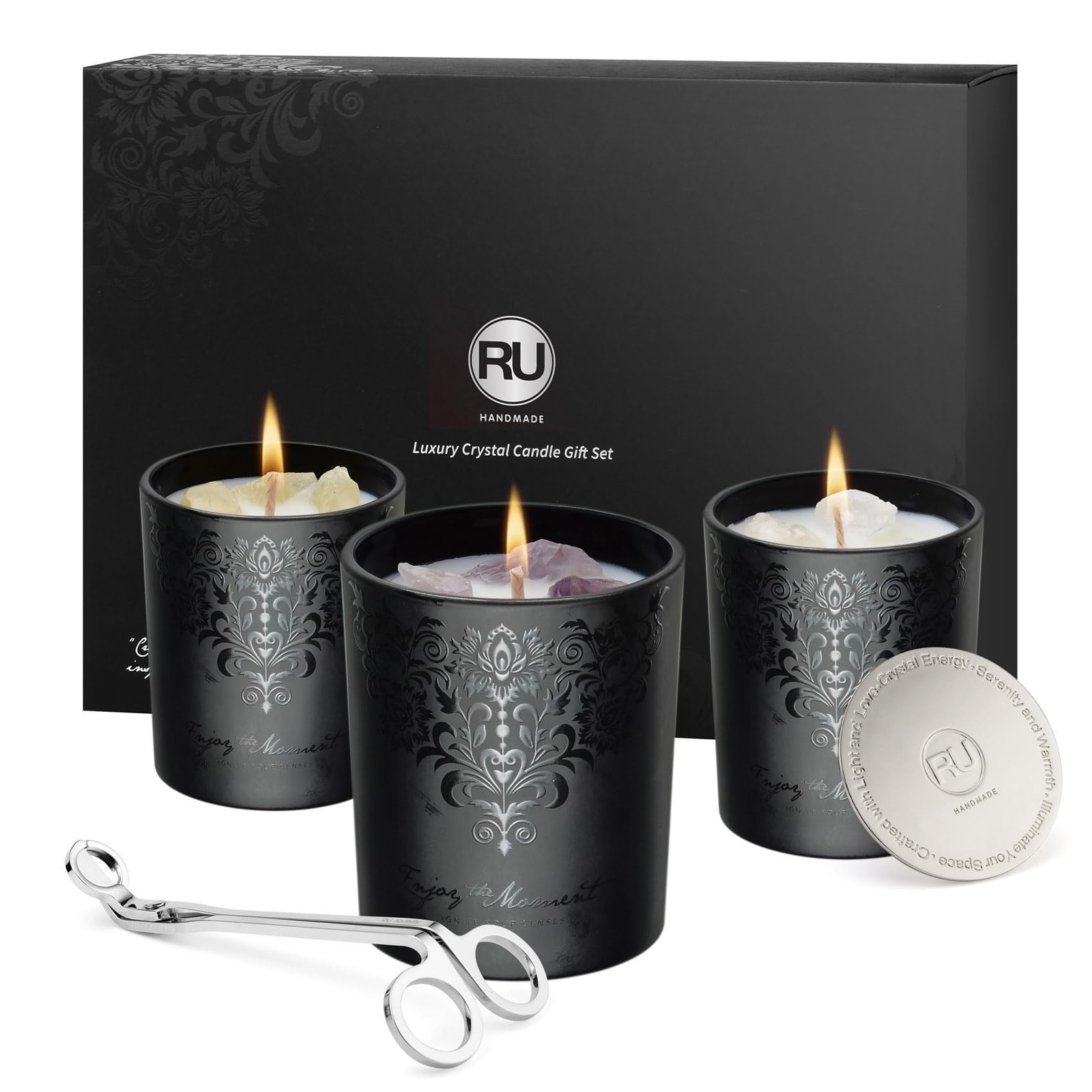 Gift Set For Men &ndash; 3&times;7oz Soy & Beeswax Crystal C...