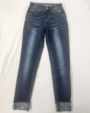 Justice Premium Jeans Girl's Blue Denim Be- Jeweled Cuff Size 10 R Stretchy