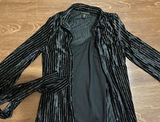House Of Harlow 1960 Velvet Metallic Stripe Dress Womens Large Belted Duster