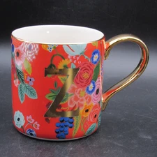 Rifle Paper Co. + Anthropologie Mug, Monogram Z, Garden Party Orange, Gold Trim