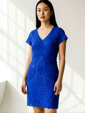 Sue Wong Cobalt Blue Embroidered V‑Neck Mini Dress size 0