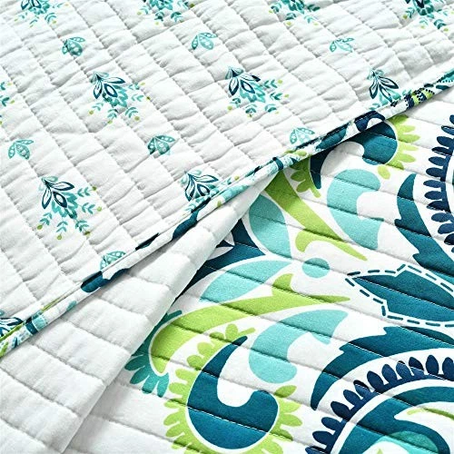  Clara Quilt 3 Piece Reversible Bedding Set King Blue & Green - Image 4 of 4