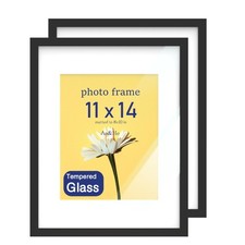 11 x 14 Picture Frame Set of 2, Black Photo Frame, Wooden Picture Frame with ...