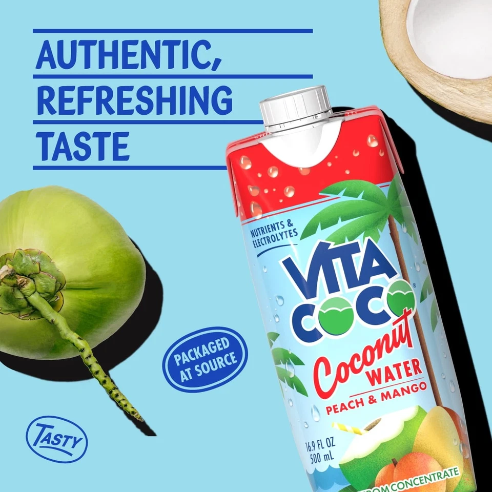 Vita Coco Coconut Water, Peach Mango, 16.9 fl oz Tetra (Pack of 12) - Image 3 of 4