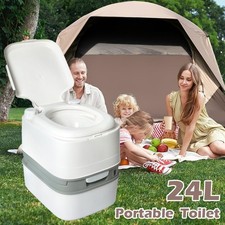 Portable Camping Toilet 24L Flushable Toilet Piston Pump Travel Picnic Restroom