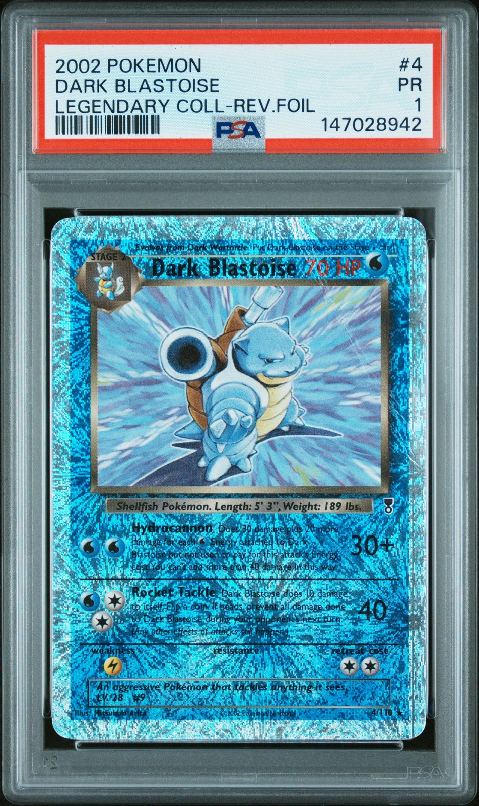 2002 POKEMON LEGENDARY COLLECTION #4 DARK BLASTOISE-REVERSE FOIL PSA 1