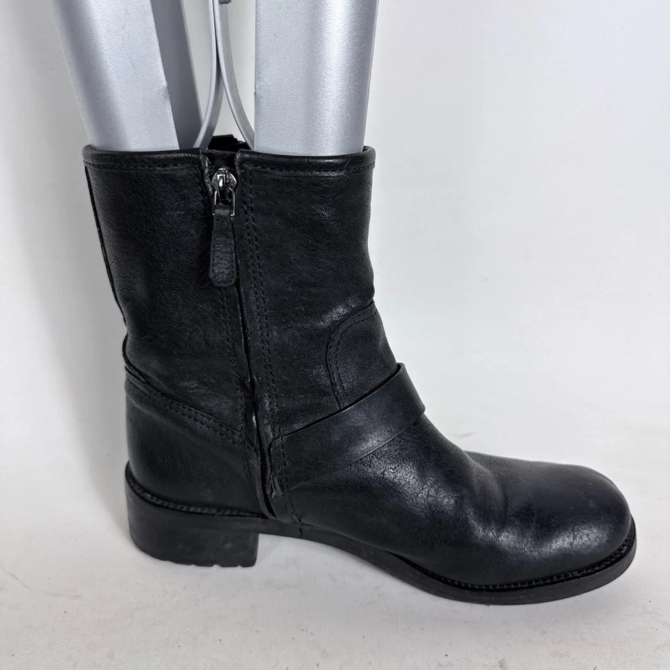 Bota de Combate Tory Burch Chrystie Para Mujer 8.5 Cuero Negro Cremallera Lateral Media Pantorrilla Foto 3 de 4