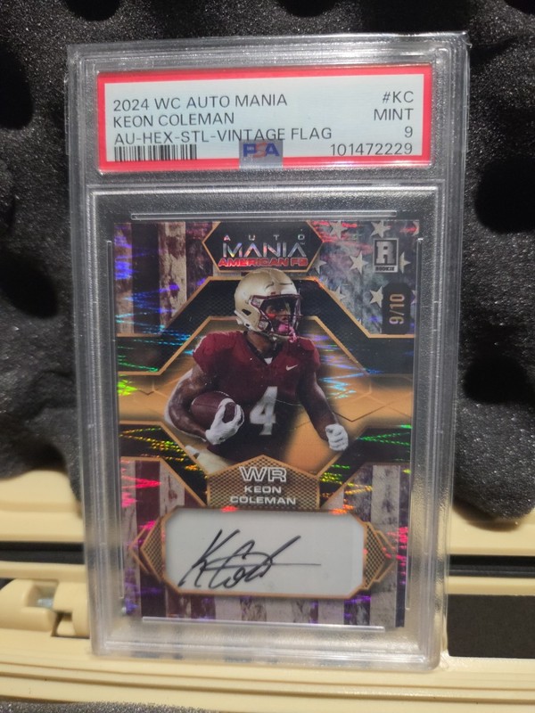 KEON COLEMAN 2024 WC AUTO MANIA 9/10  AU-HEX-STL-VINTAGE FLAG