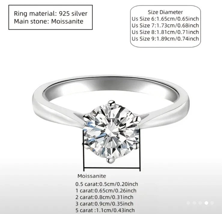 💍 Moissanit Ring 925 Sterling Silber Größe 8 (EU 57-58) Funkelnder Solitär NEU - Bild 4 von 4