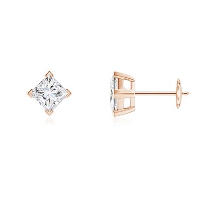 Pure Ignis 1 Ctw Princess-Cut Lab Grown Diamond Stud Earrings in 14K Rose Gold