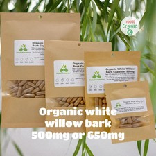 Certified Organic White Willow Bark Salix Alba 500mg or 650mg vegetarian or