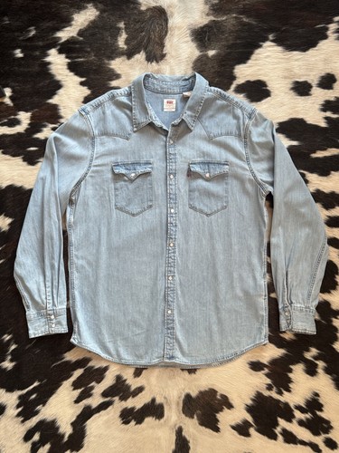 Herren Levis Denim Pearl Snap, Red Tab, Light Wash, Western, Cowboy Gr. L