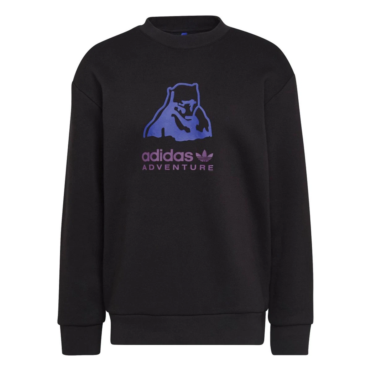 adidas ORIGINALS MENS ADVENTURE BIG LOGO CREW NECK SWEATSHIRT JUMPER BLACK RETRO