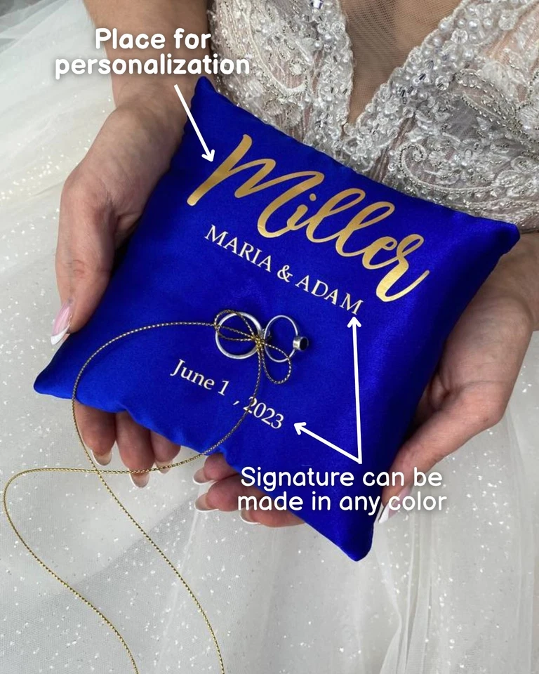 Ring bearer Royal blue wedding, Personalized, Wedding ring pillow Minimalist - Image 2 of 4