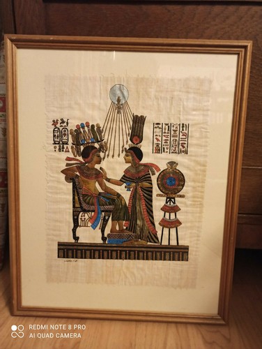 Tutanchamun mit Frau Anchesenamun handgemalt auf Papyrus - Bild 2 von 4