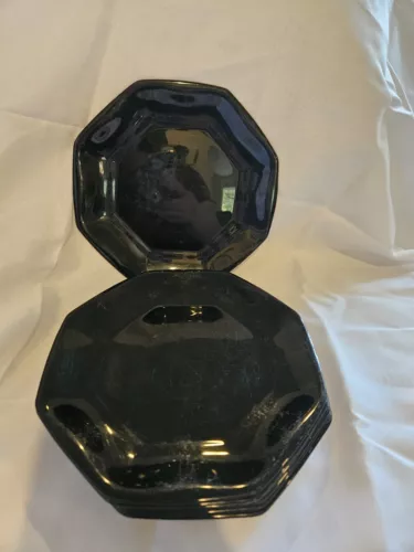 Vintage 7 Pc. Arcoroc France Octime Black Glass Octagon 7.5 inch Salad Plates