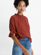NWT Madewell Clip Dot Ruffle Top Size Small Dark Brick Red