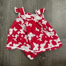 Bonne Girls Dress Set Bloomers Two-Piece Red White Floral Size 6 Months