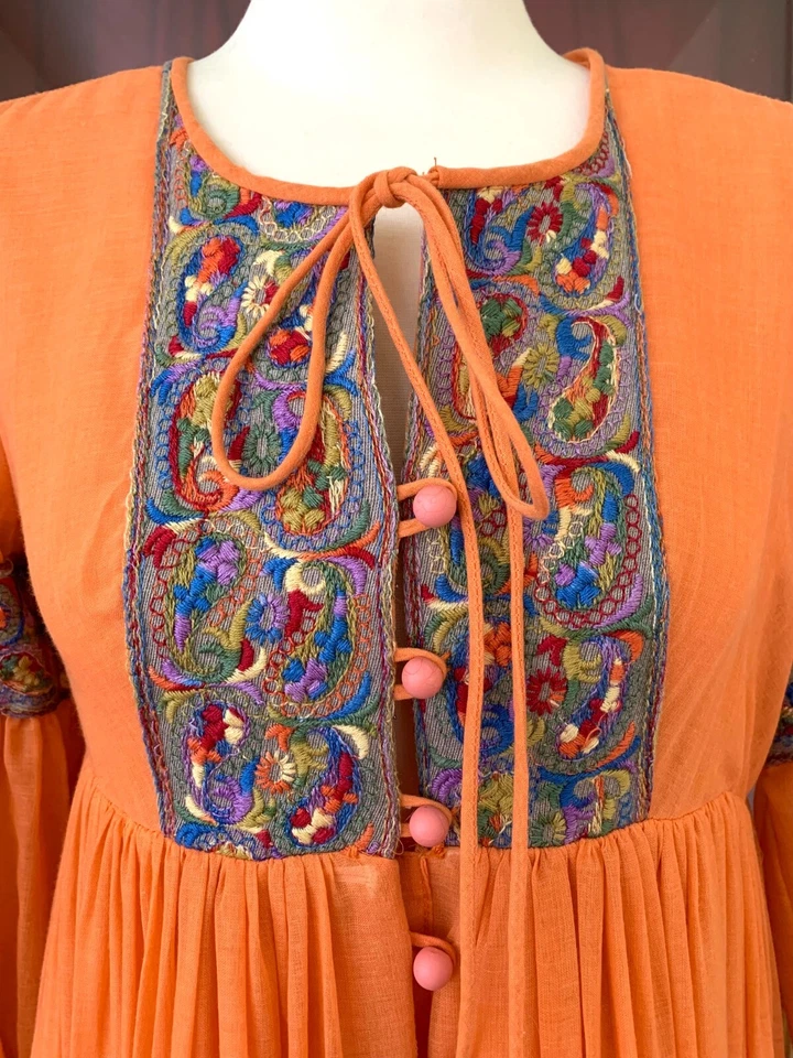 Vestido Vintage Beverly Paige Naranja Años 60-70 Hippie Boho Gitano Cottagecore Maxi Foto 3 de 4