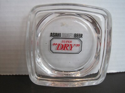 Vintage Asahi Draft Beer Super Dry Square Glass Cigarette Ashtray
