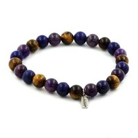 Armband Perlen Lapis Lazuli + Tigerauge + Amethyst 8 Mm. Hergestellt In Fran