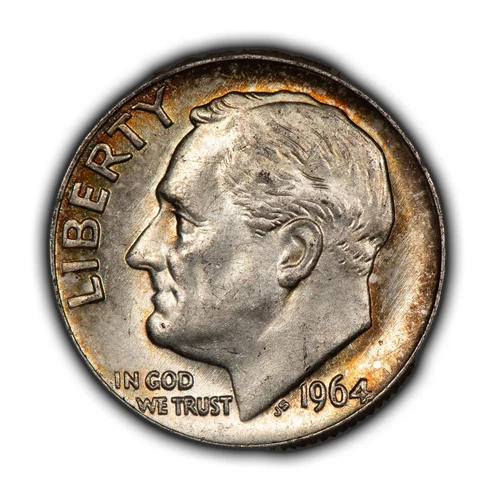 1964-D 10c Roosevelt Silver Dime - Neon Toning - BU - SKU-Y5606
